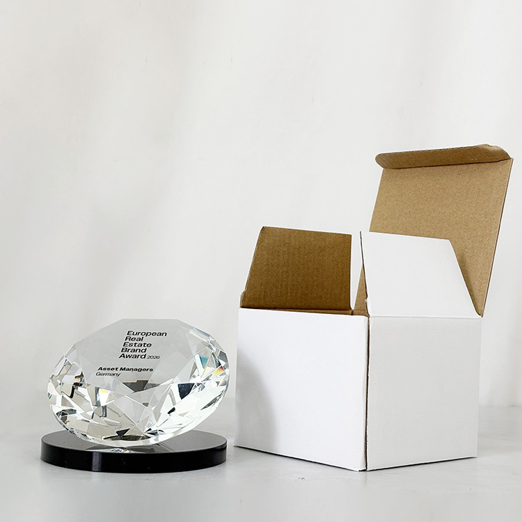 Clear Glass Crystal Gem Diamond Paperweight with Black Round Base MH-9522