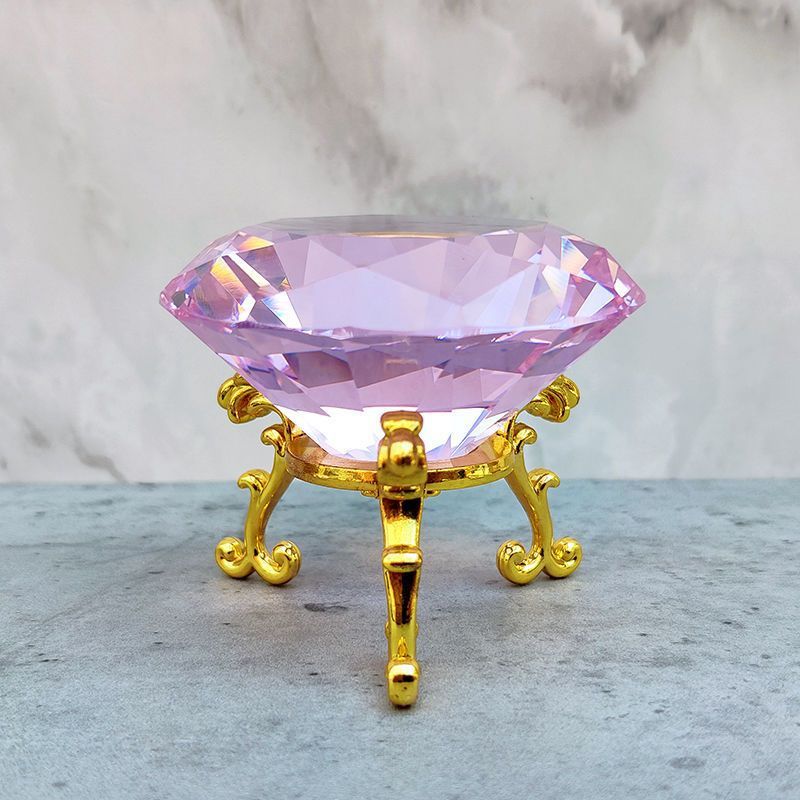 Machine Cut Different Color Raw Glass Crystal Gem Diamond Paperweight with Metal Base Stand MH-9514