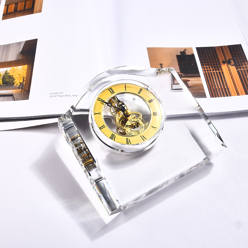 Laser Engraved Table Stand Crystal Clock Souvenir Gifts
