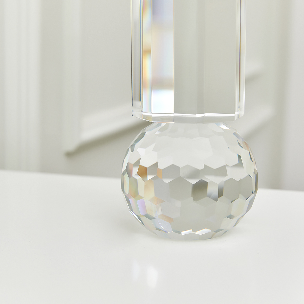 Factory Outlet Geometric Solid Glass Candelabra Centerpiece Home Hotel Decoration Clear Crystal Candle Holder