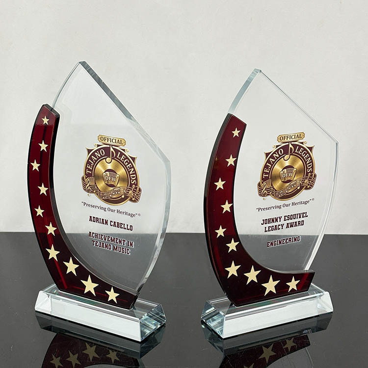 Personalized Maroon Clear Crystal Plaque Glass Trophy MH-FJ0040