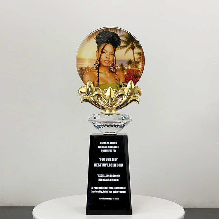 New Design Gold Silver Bronze Metal Flower Crystal Trophy Awards MH-LJ0788