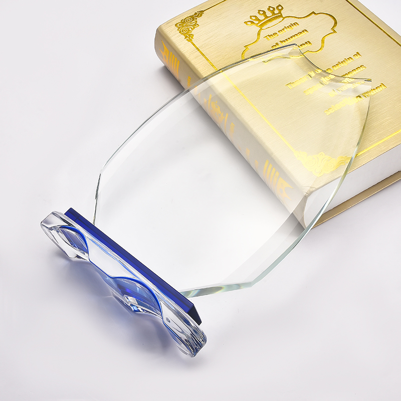 Factory Wholesale K9 Blank Crystal Shield Custom Trophy Engraved Clear Glass Award With Double Base