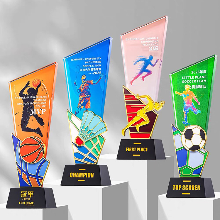 New Design Gold Metal Basketball Football Badminton Table Tennis Pingpong Ball Crystal Glass Awards Trophy MH-LJ0810