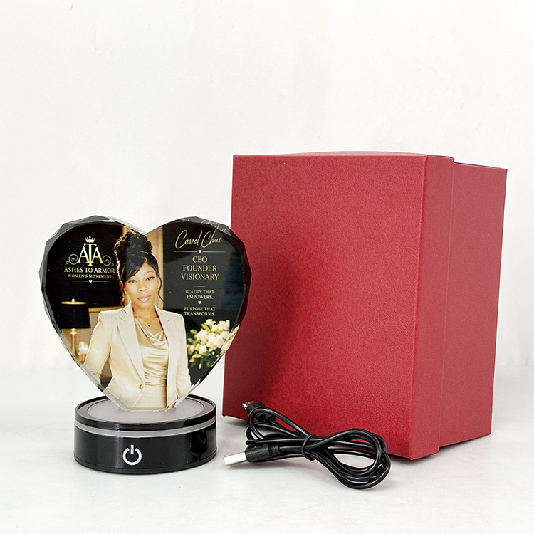 Personalized Heart Crystal Trophy Photo Frame Trophy with Black Light base MH-LJ0780