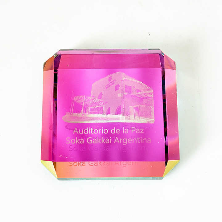 Rainbow Coating square Paperweight with Laser MH-F0667