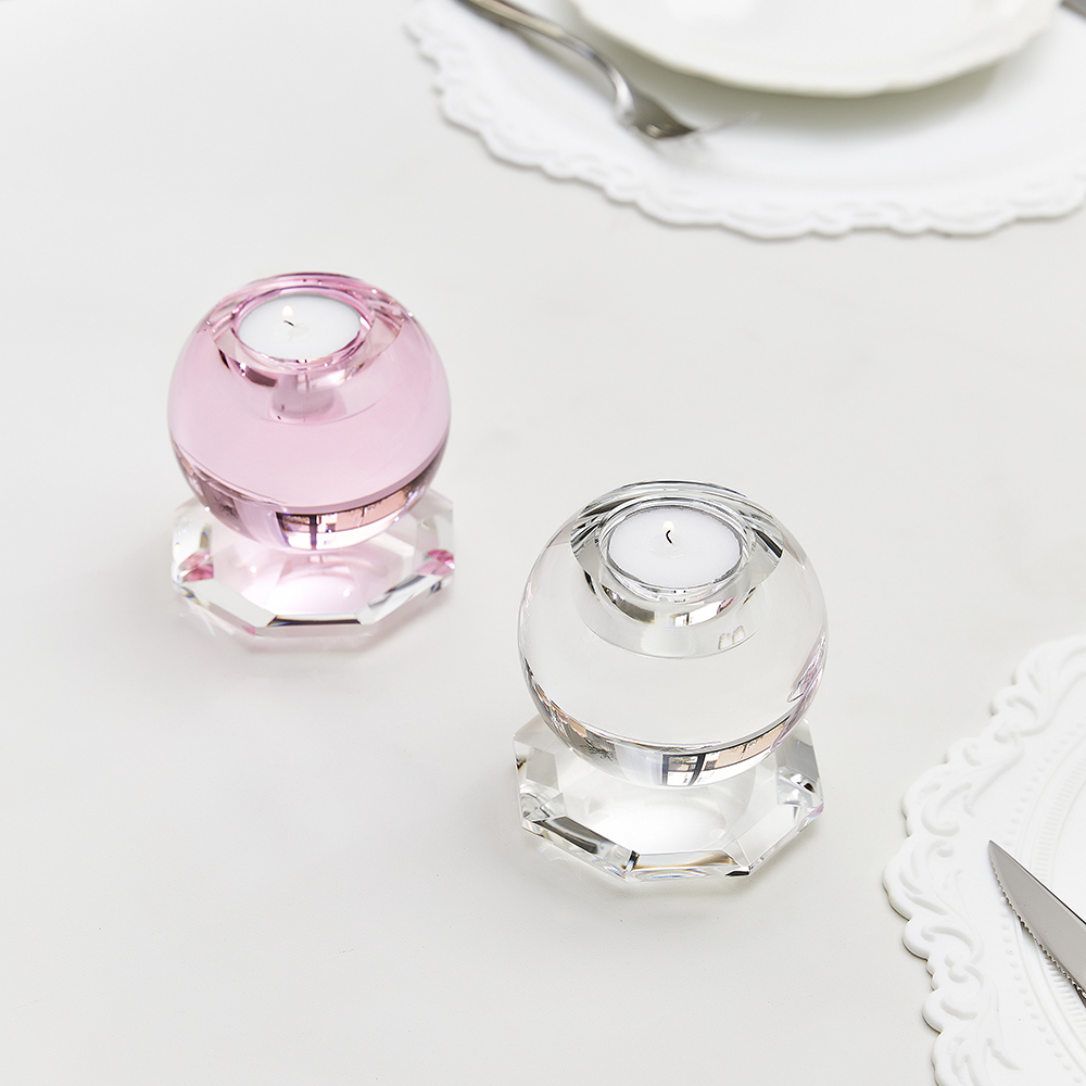 Wholesale Simple Style Transparent Crystal Tealight Candle Holder Decorative Round Small Crystal Candle Holders