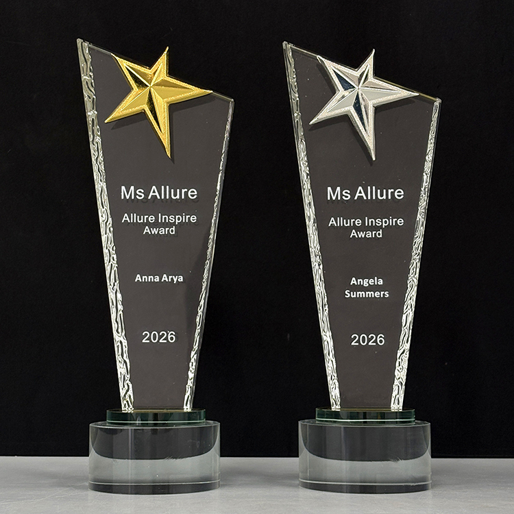 Gold Silver Bronze Metal Star Glass Crystal Award Trophy MH-LJ0768