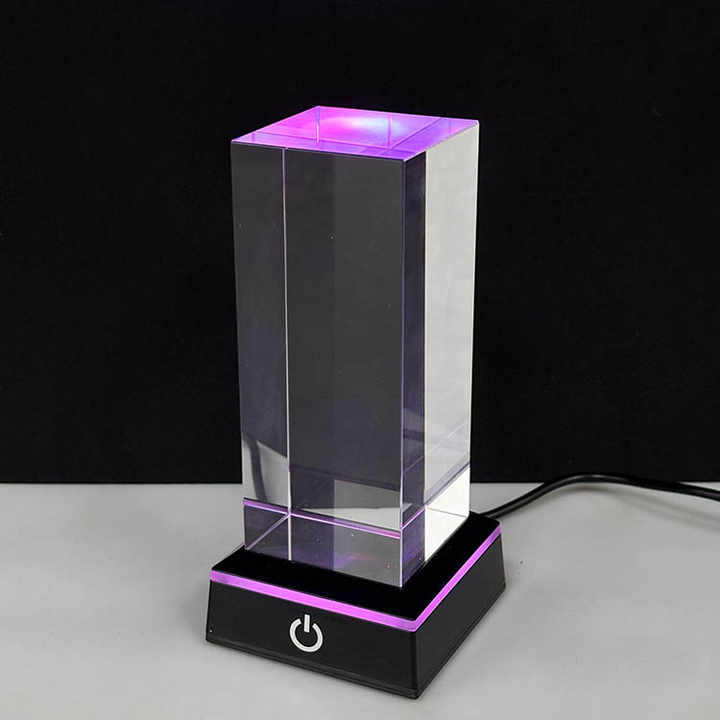 5x5x12cm Blank Crystal Block Cube Paperweight with Sensitive Touch Switch Black Silver Led Light Base MH-F0724