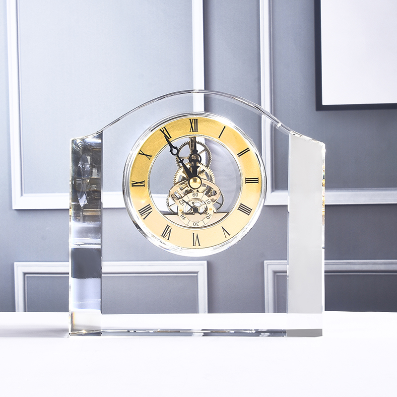 Laser Engraved Table Stand Crystal Clock Souvenir Gifts