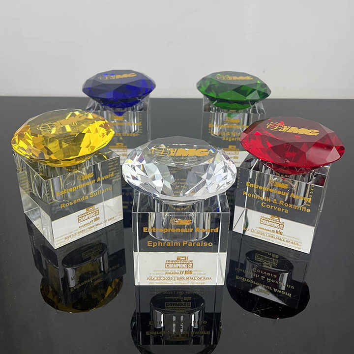 Machine Cut Multi Color Glass Crystal Gem Diamond Paperweight with Stand MH-9516