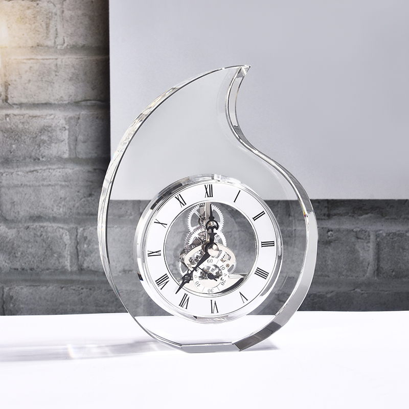 Factory Wholesale Laser Engraved Crystal Trophy Plaque with Quartz Clock