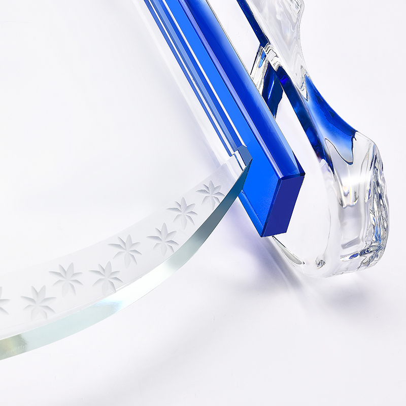 Wholesales Custom Logo Blank Glass Trophy Crystal Award Clear Engraving Plaque Trophy With Blue Base