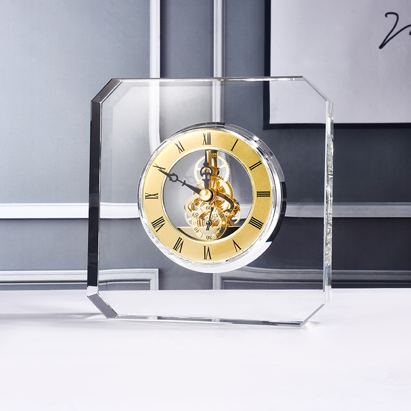 Wholesale Custom Logo Engraving Cube Crystal Table Clock