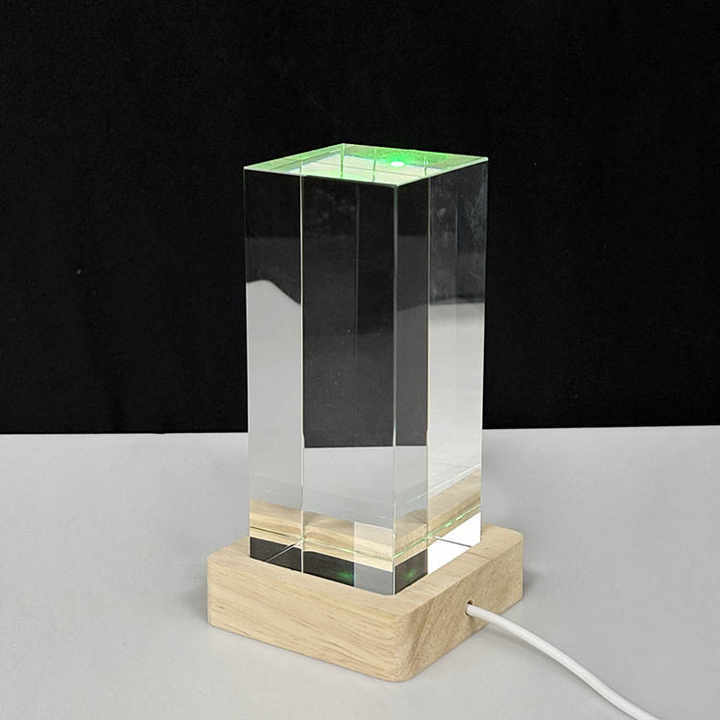 Blank Rectangle Crystal Paperweight with Multi Color Wood Light Base MH-F0715