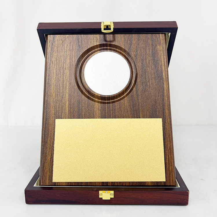 Blank Walnut Wood Box with Plaque Wooden Business Trophy Award with Gold Plate Certificate MH-LJ0807
