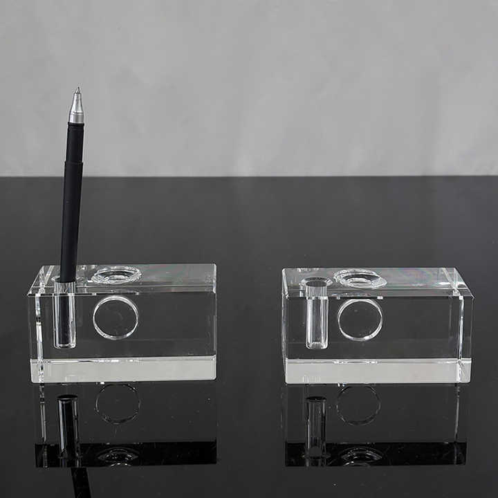 Blank Crystal Block Cube Paperweight with Pen Holder MH-F0677