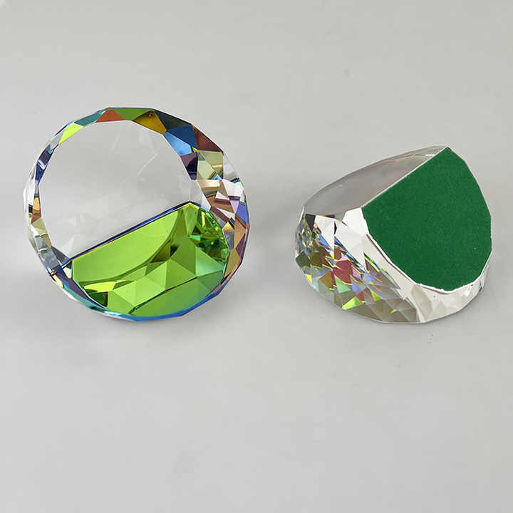 Rainbow Coating Round Diamond Cut Paperweight MH-F0389