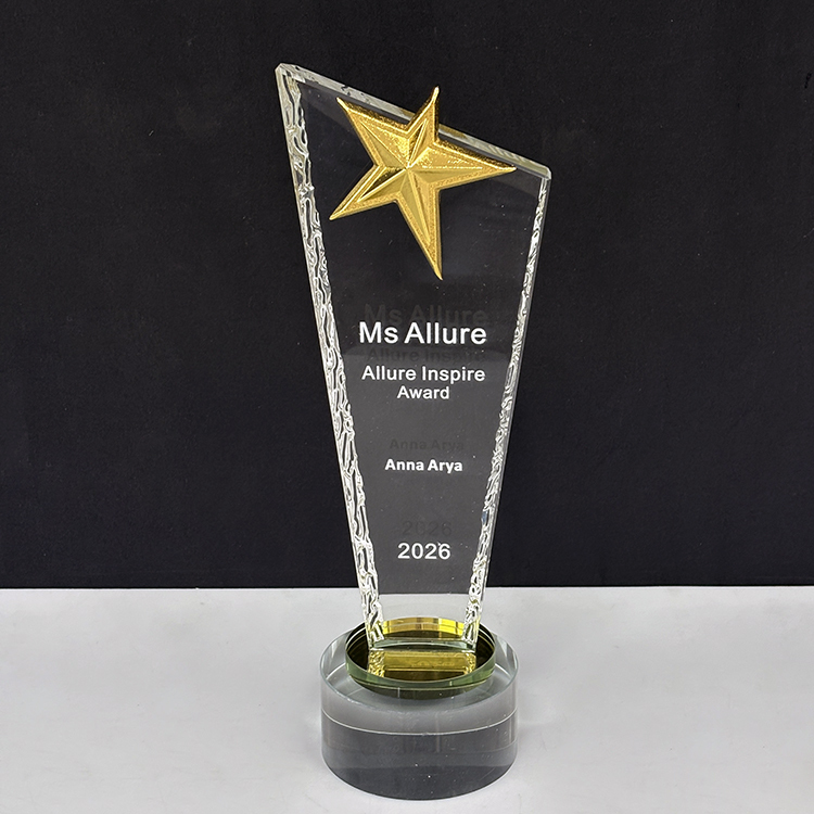 Gold Silver Bronze Metal Star Glass Crystal Award Trophy MH-LJ0768