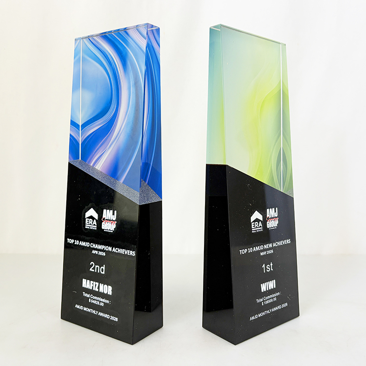 Full Color Optical Crystal Glass Trophy with Black Base MH-LJ0792