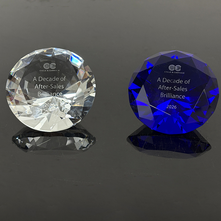 Personalized Clear Blue Crystal Diamond Glass Paperweight MH-9521