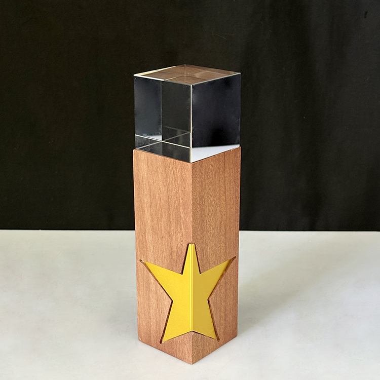 Gold Silver Bronze Metal Star Laser Personalized Crystal Trophy Wooden Awards MH-LJ0791