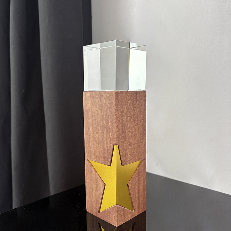 Gold Silver Bronze Metal Star Laser Personalized Crystal Trophy Wooden Awards MH-LJ0791
