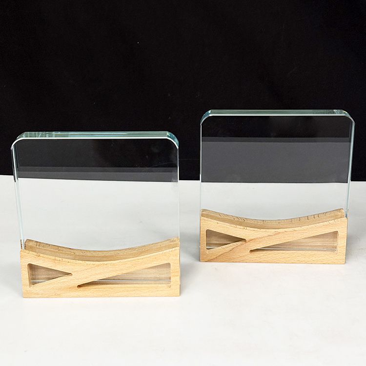 Blank Plaque Crystal Trophy with Wooden Base  MH-LJ0817