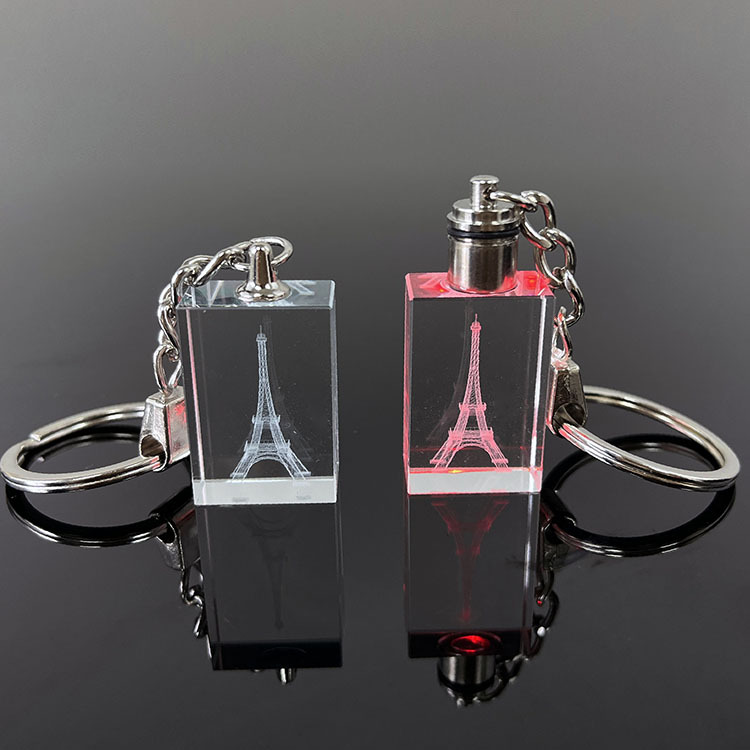 Led Glass Laser Eiffel Tower Rectangle Crystal Keychain