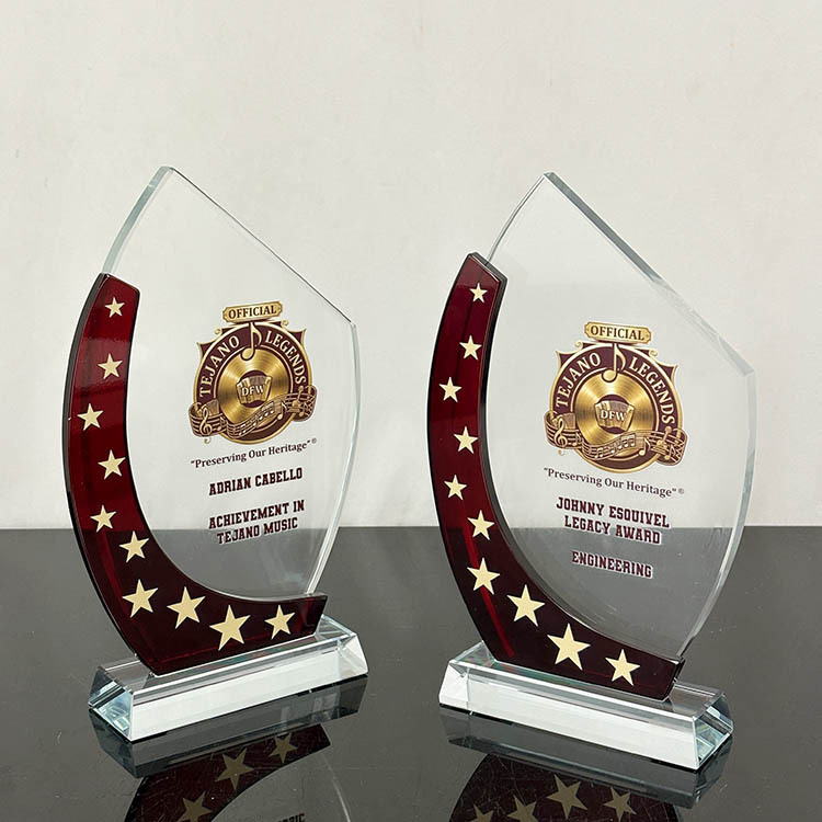 Personalized Maroon Clear Crystal Plaque Glass Trophy MH-FJ0040