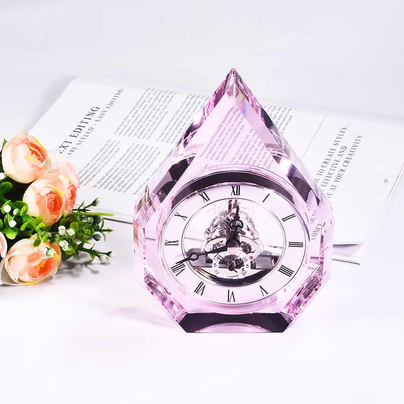 Hand Made Diamond Cutting Quartz Crystal Desk Clock Wedding Souvenir