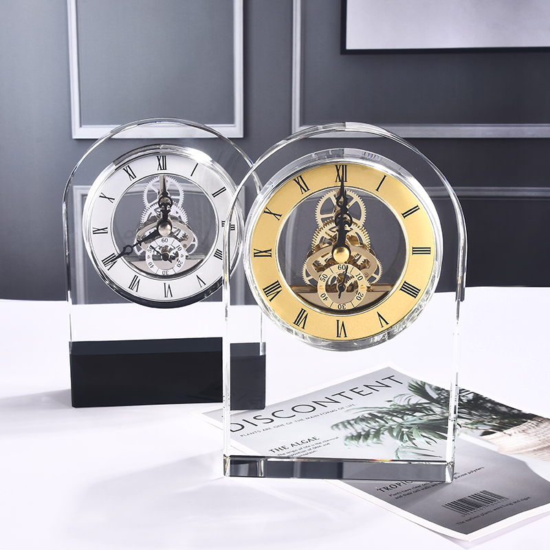 Personalized Honor Engraving Souvenir Gifts Crystal Clock Trophy Plaque Standing