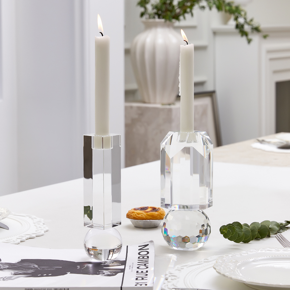 High Quality Indoor Outdoor Dining Decoration Crystal Candle Holder Transparent Crystal Candlestick Holders
