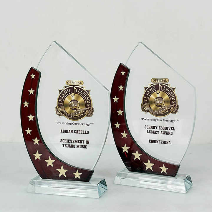 Personalized Maroon Clear Crystal Plaque Glass Trophy MH-FJ0040