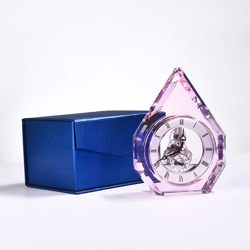 Hand Made Diamond Cutting Quartz Crystal Desk Clock Wedding Souvenir
