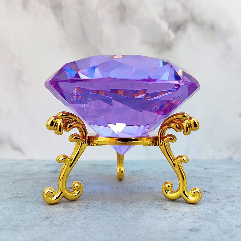 Machine Cut Different Color Raw Glass Crystal Gem Diamond Paperweight with Metal Base Stand MH-9514