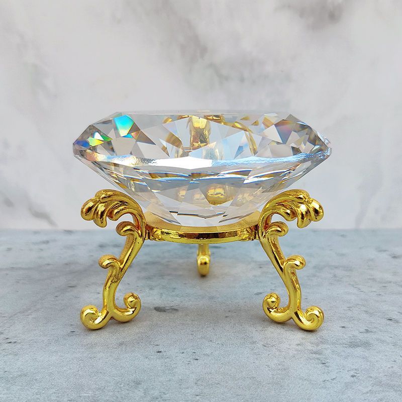 Machine Cut Different Color Raw Glass Crystal Gem Diamond Paperweight with Metal Base Stand MH-9514