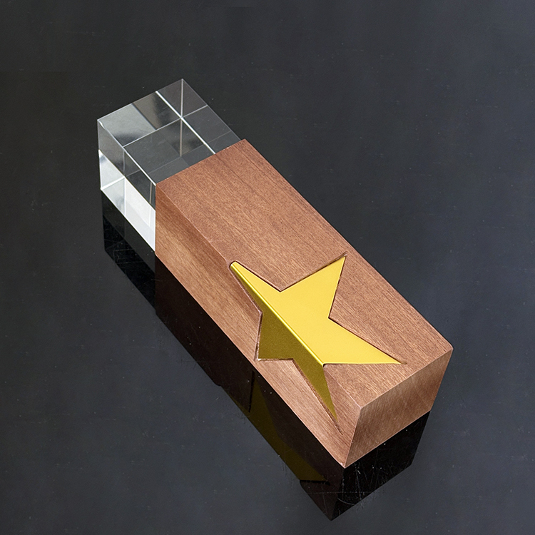 Gold Silver Bronze Metal Star Laser Personalized Crystal Trophy Wooden Awards MH-LJ0791