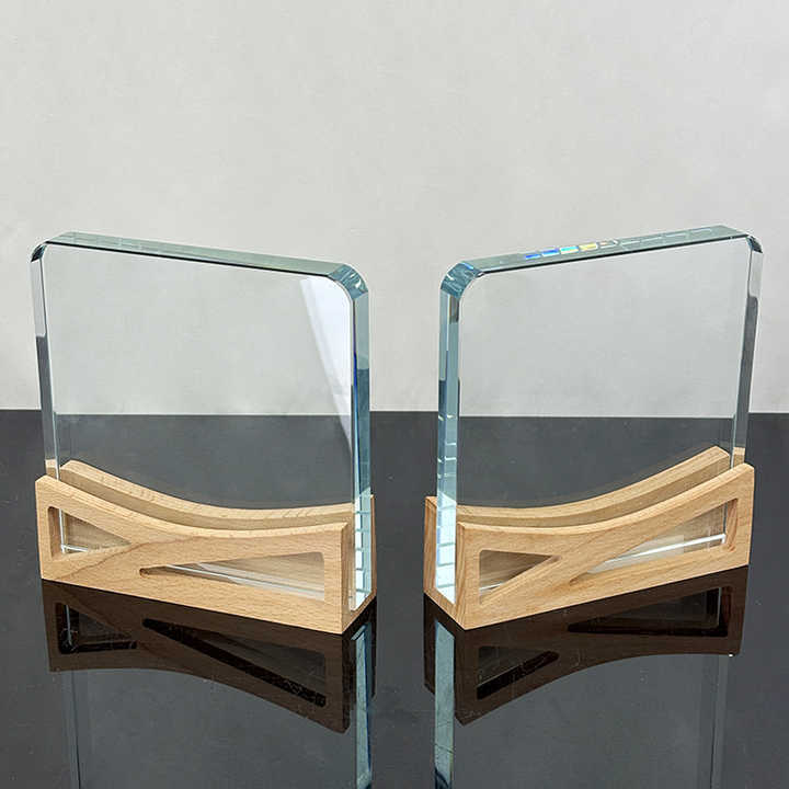 Blank Plaque Crystal Trophy with Wooden Base  MH-LJ0817