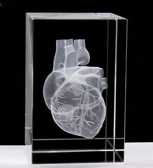 3D Laser Heart Brand Name Engraved Crystal Block Cube Paperweight MH-F0591