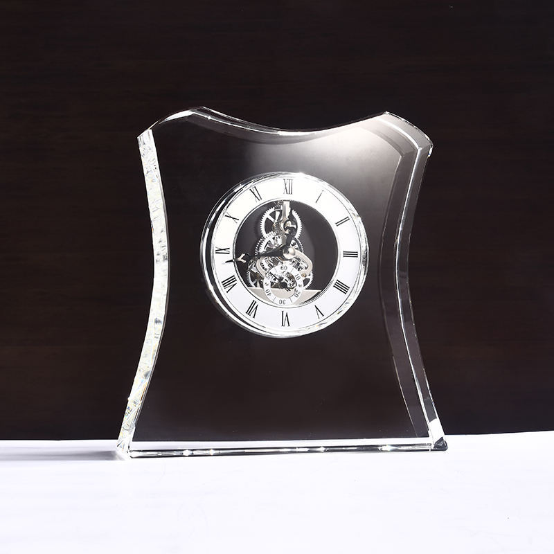 High Quality Customized Logo Printing Office Decoration Clear Crystal Table Clock for Home Decoration