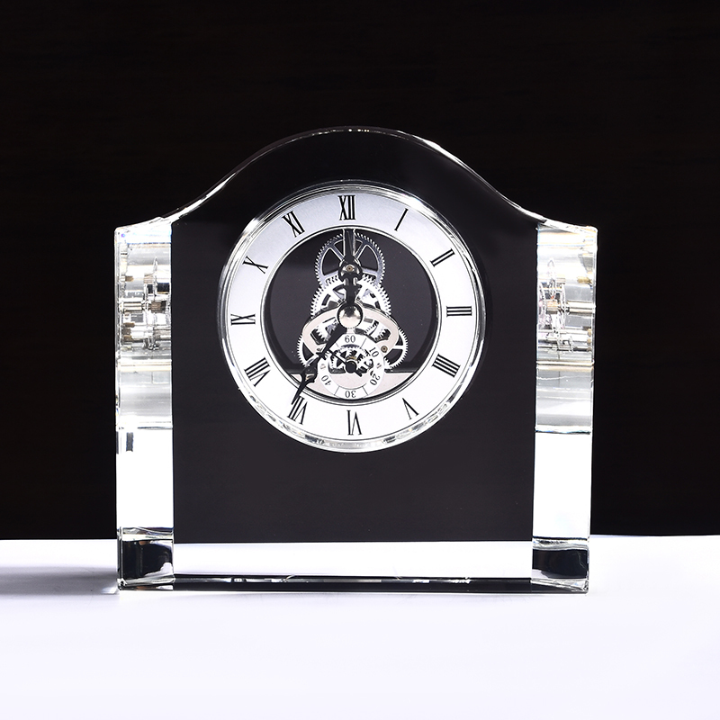 Laser Engraved Table Stand Crystal Clock Souvenir Gifts