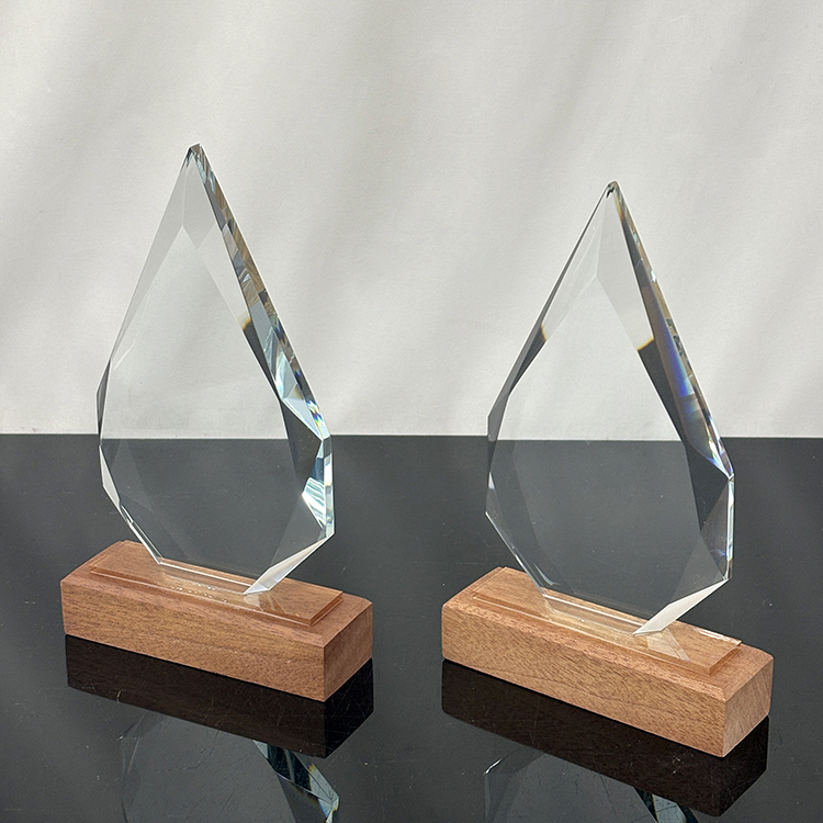 12.5x20.5cm Blank Peak Shaped Crystal Trophy with Wooden Base MH-LJ0803