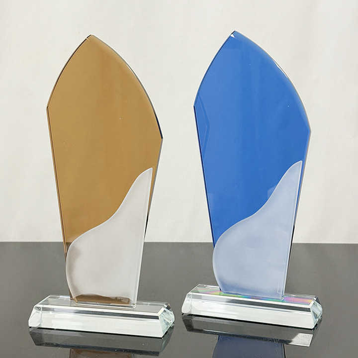 Amber Blue Frosted Clear Crystal Glass Trophy Award MH-LJ0776