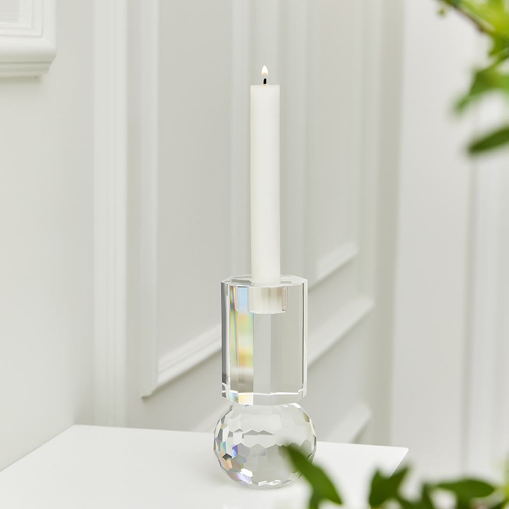 Factory Outlet Geometric Solid Glass Candelabra Centerpiece Home Hotel Decoration Clear Crystal Candle Holder