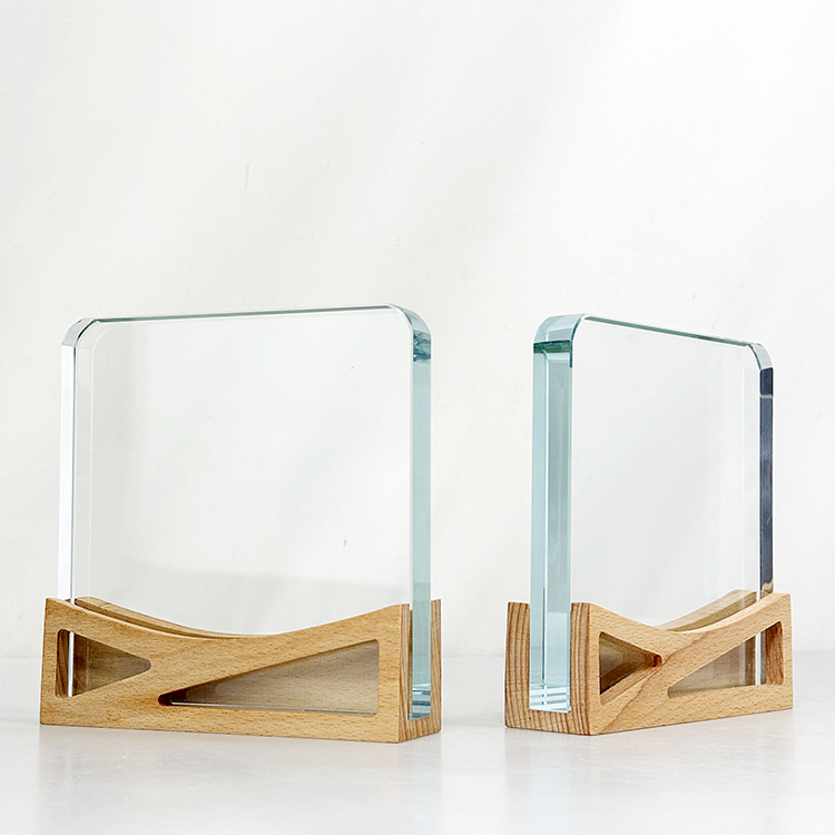 Blank Plaque Crystal Trophy with Wooden Base  MH-LJ0817