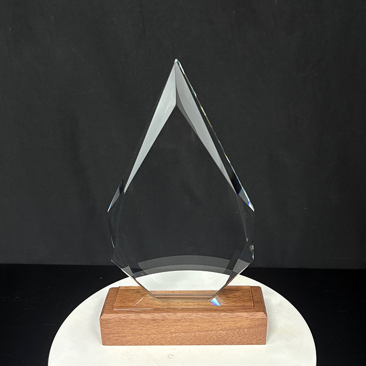 12.5x20.5cm Blank Peak Shaped Crystal Trophy with Wooden Base MH-LJ0803