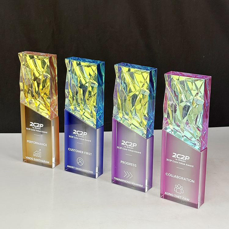 Gradient Purple Blue Pink Yellow Rainbow Crystal Glass Plaque Trophy MH-LJ0801