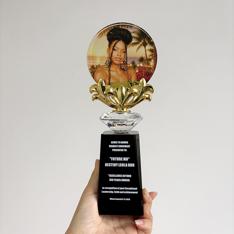 New Design Gold Silver Bronze Metal Flower Crystal Trophy Awards MH-LJ0788
