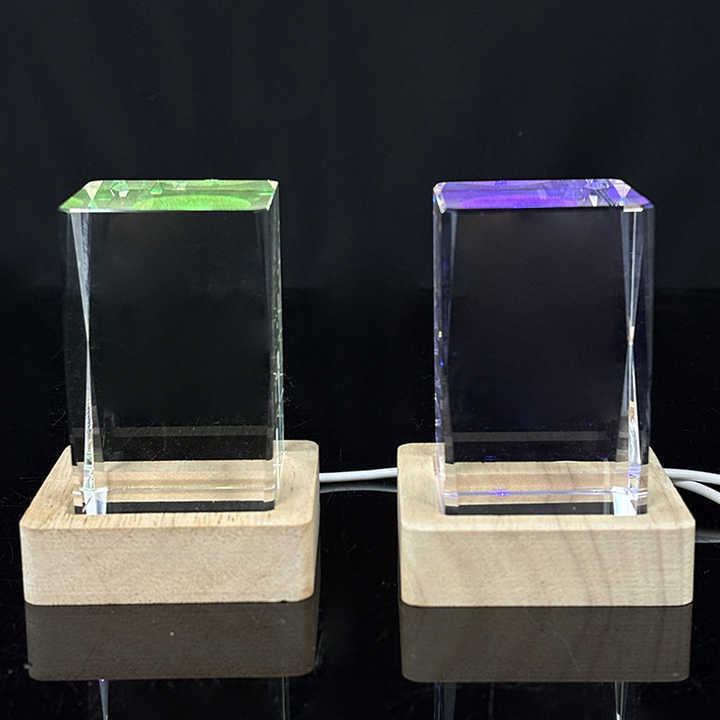 New Night Light Blank Crystal Block Cube Paperweight with Multi Color Led Light Base MH-F0664